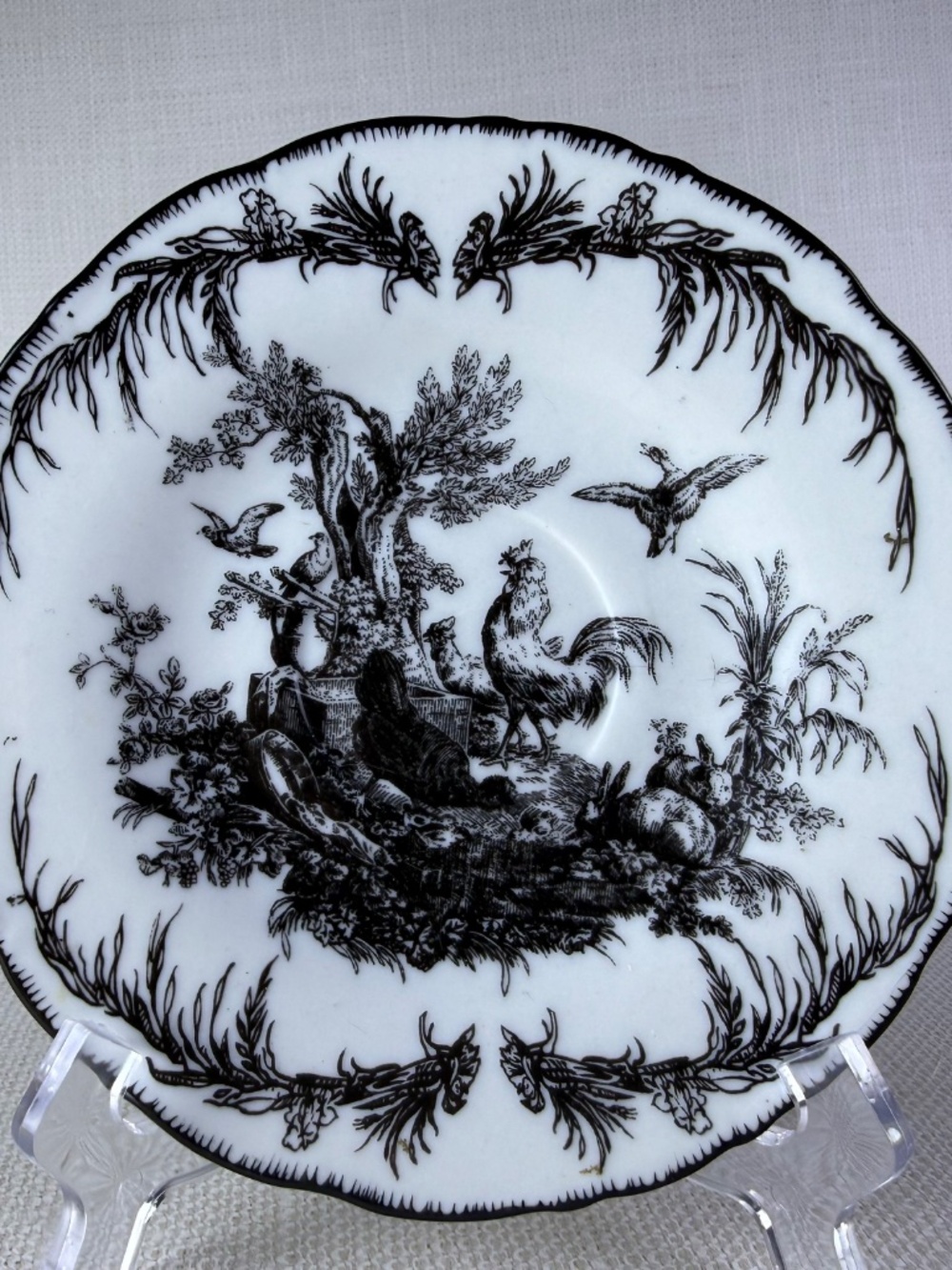 Aux Au Provence Rooster Toile Plate - Black White - French Country Saucer - Picture 8 of 8